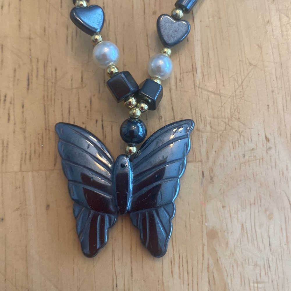 Blue Butterfly Necklace with Glossy Finish